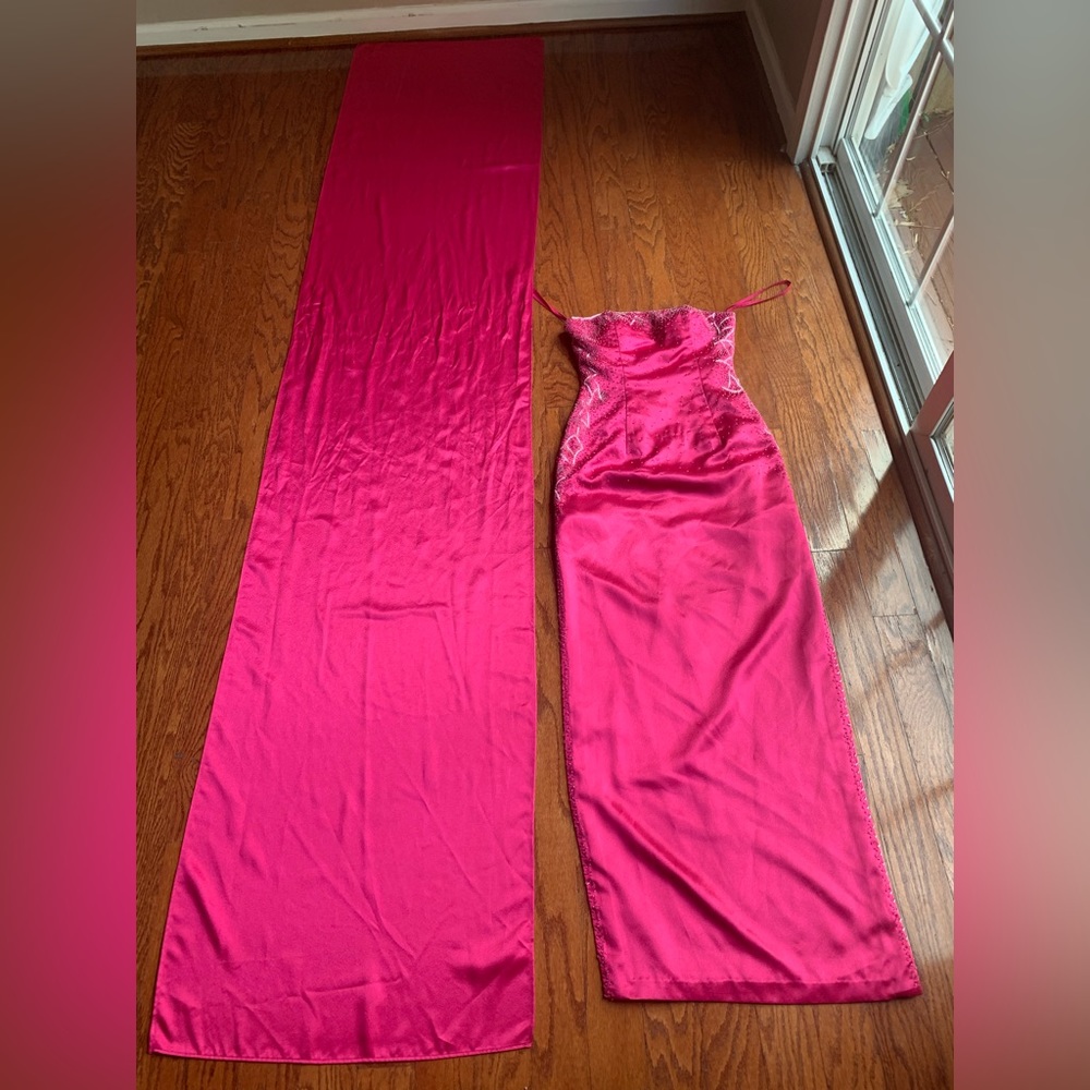 Party Time Beaded Pink Formal Dress & Scarve
